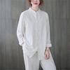 Women Vintage Cotton Linen Casual Shirts Chinese Style Vintage Solid Color Loose Female Long Sleeve Tops