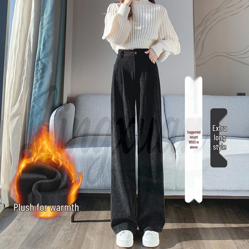 European Cotton Velvet Wide-Leg High-Waisted Women's Corduroy Pants for Autumn/Winter - Drapey, Casual, Floor-Length.