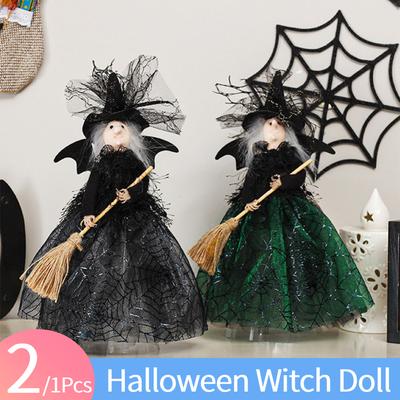 1/2Pcs Halloween Witch with Broom Decorate Props Haunted House Ornaments Halloween Tree Hanging Ornaments Home Decoration Gifts