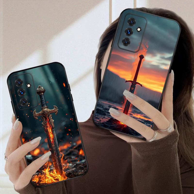 Ein Schwert mit Feuer Für Samsung S20FE S 21 22 23 FE 24 Plus 25 Ultra Galaxy M23 32 34 35 52 53 54 55 5G Silikon Weiche Handyhülle