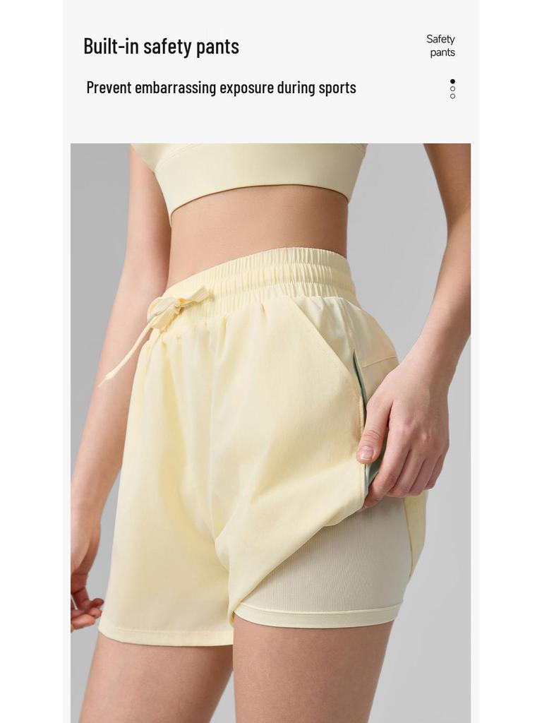 Women's Quick-Dry Sports Shorts, Anti-Exposure, Breathable with Pockets, Color-Blocked Fitness Bermudas.