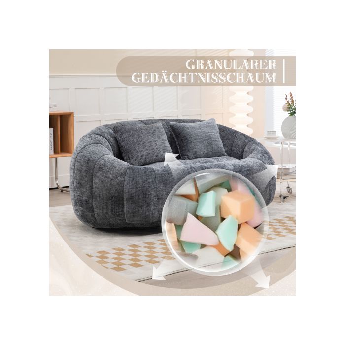 Pohovka Sedací vak Dvousedák Křeslo s opěradlem odolný a pohodlný (Šedý žinylkový)