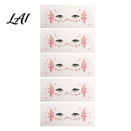 Eye Tail Stickers 5 Sheets Glitter Butterfly Stickers Temporary Face Tattoos for Kids Party Kids Cartoon Decals Festival Makeup Decor Easy Makeup