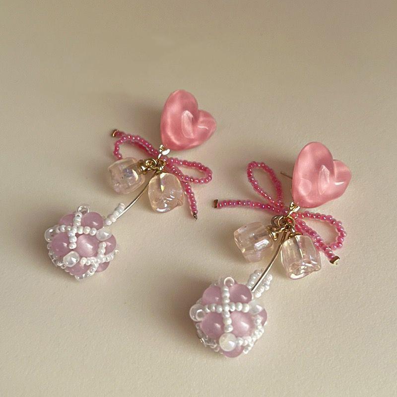 Sommer Pink Pfirsich Herz Kirsche Ohrringe Perlen Maiglöckchen Katzenaugen Perlenohrringe Süßes Temperament Ohrringe Eleganter Schmuck