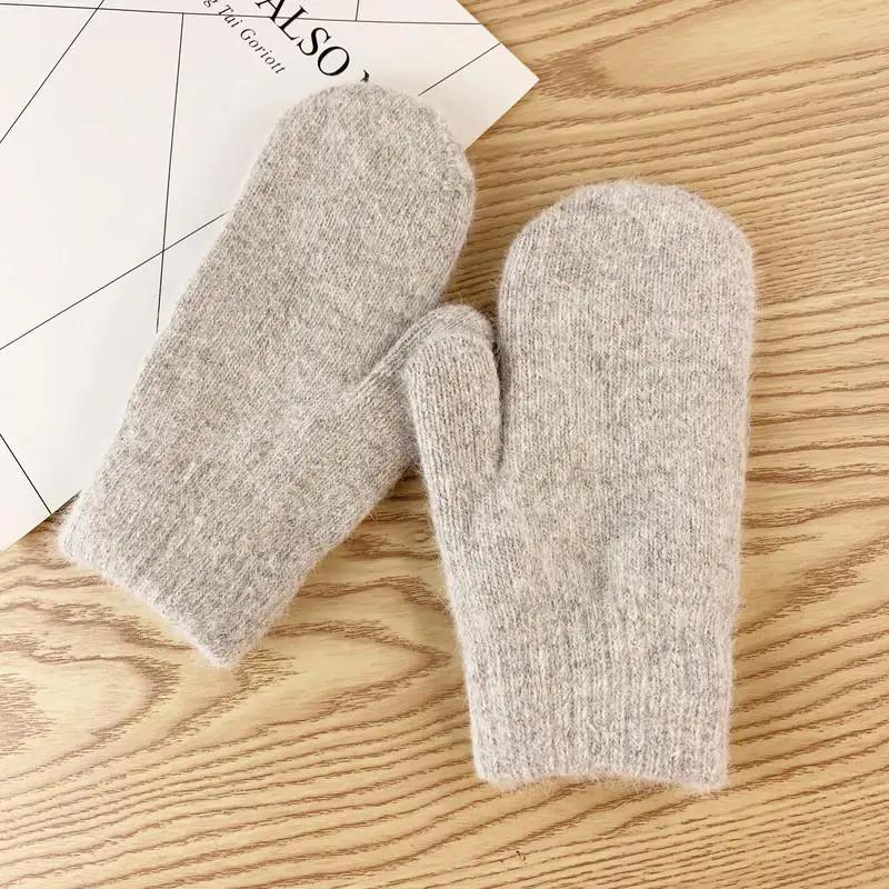 1 Pair Double-layer Rabbit Hair Gloves Female Winter Korean Version of Solid Color All Fingers Winter Women Gloves Girls Mittens