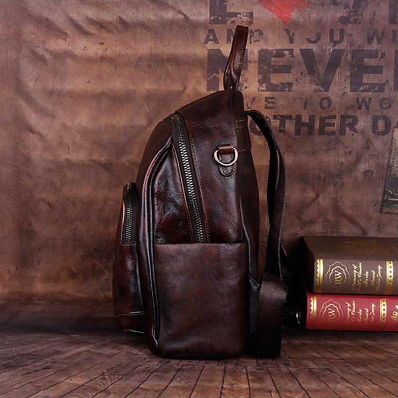 Johnature Retro Hakiki Deri Kadın Sırt Çantası Büyük Kapasiteli Eğlence Birinci Katman İnek Derisi El Yapımı Kadın Seyahat Çantaları