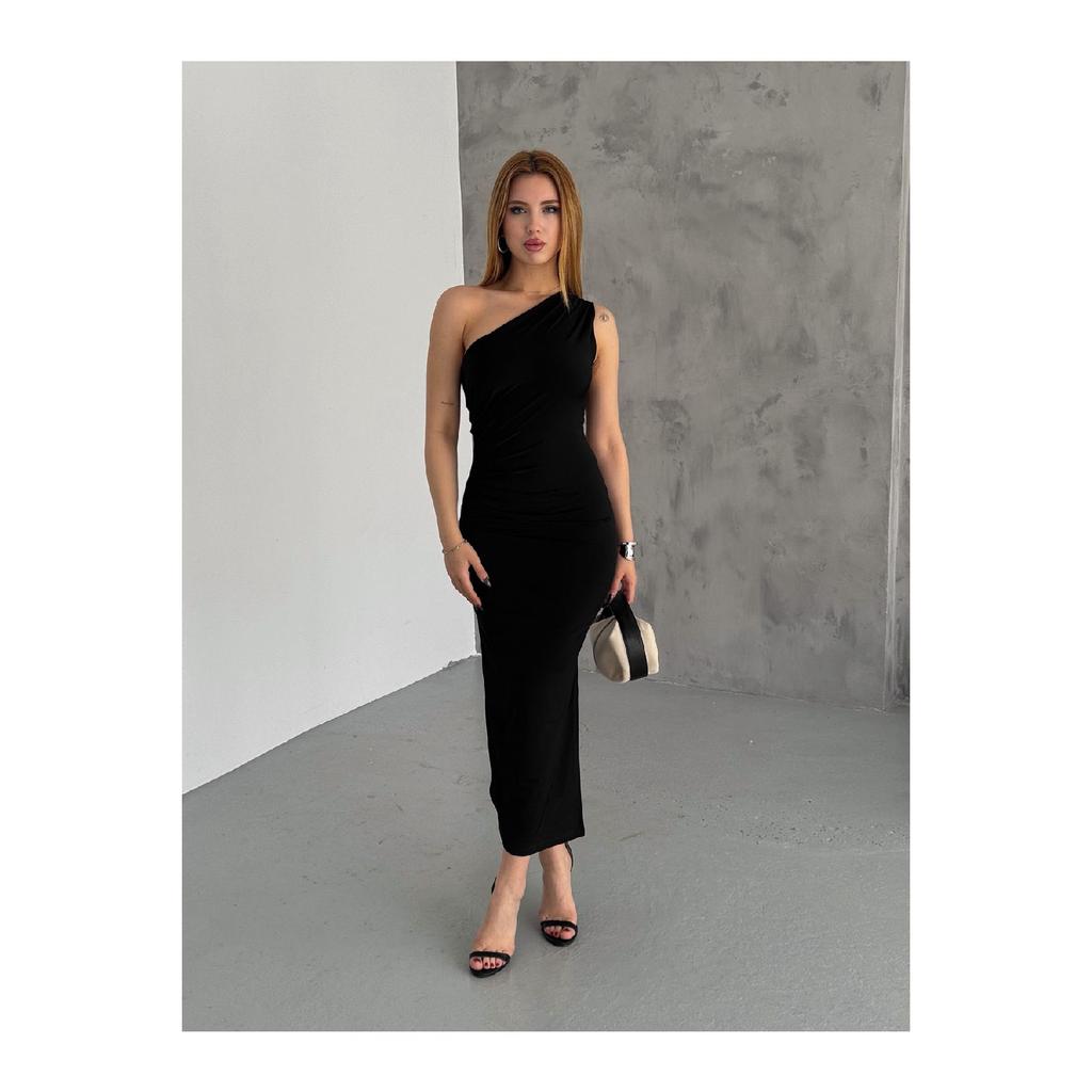 Women's Trend Slit Sandy Shoulder Detail Draped Dress