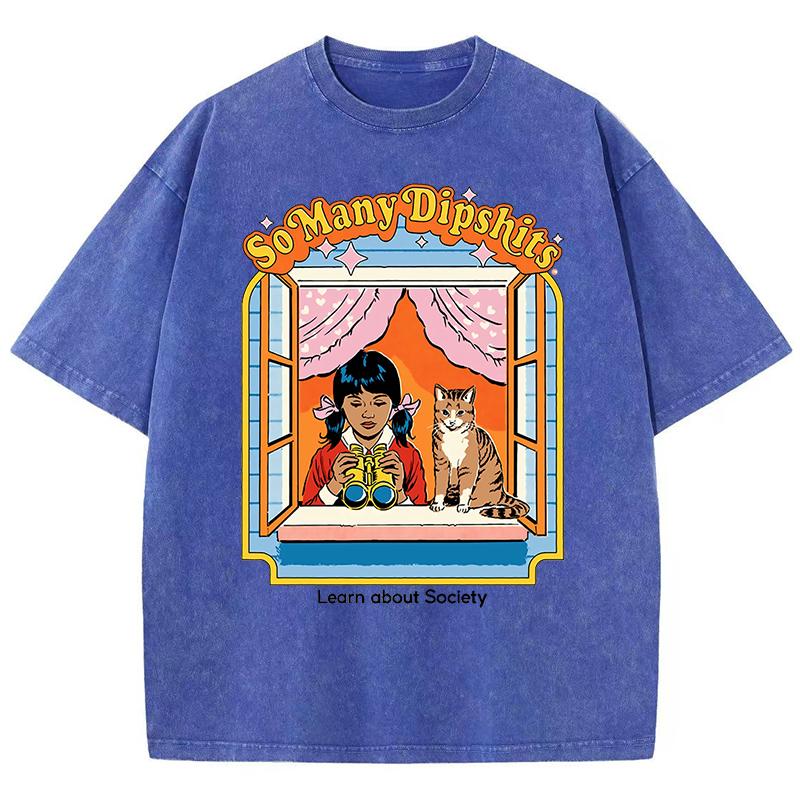 Carrying A Catlearn About Society Washed Retro Men T Shirts Breathable Tee Clothes Cotton Summer Loose Oversized T Shirt