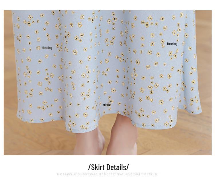 French Retro Floral Midi Dress - Elegant Ruffle Skirt for Summer Vacation