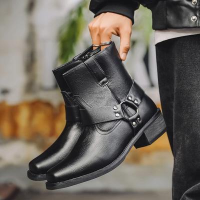 Mode Retro Herrenstiefel Klassische Braune Western Cowboy Stiefel Seitenreißverschluss Herren Stiefeletten Qualitätsleder High Top Booties Botas Hombre