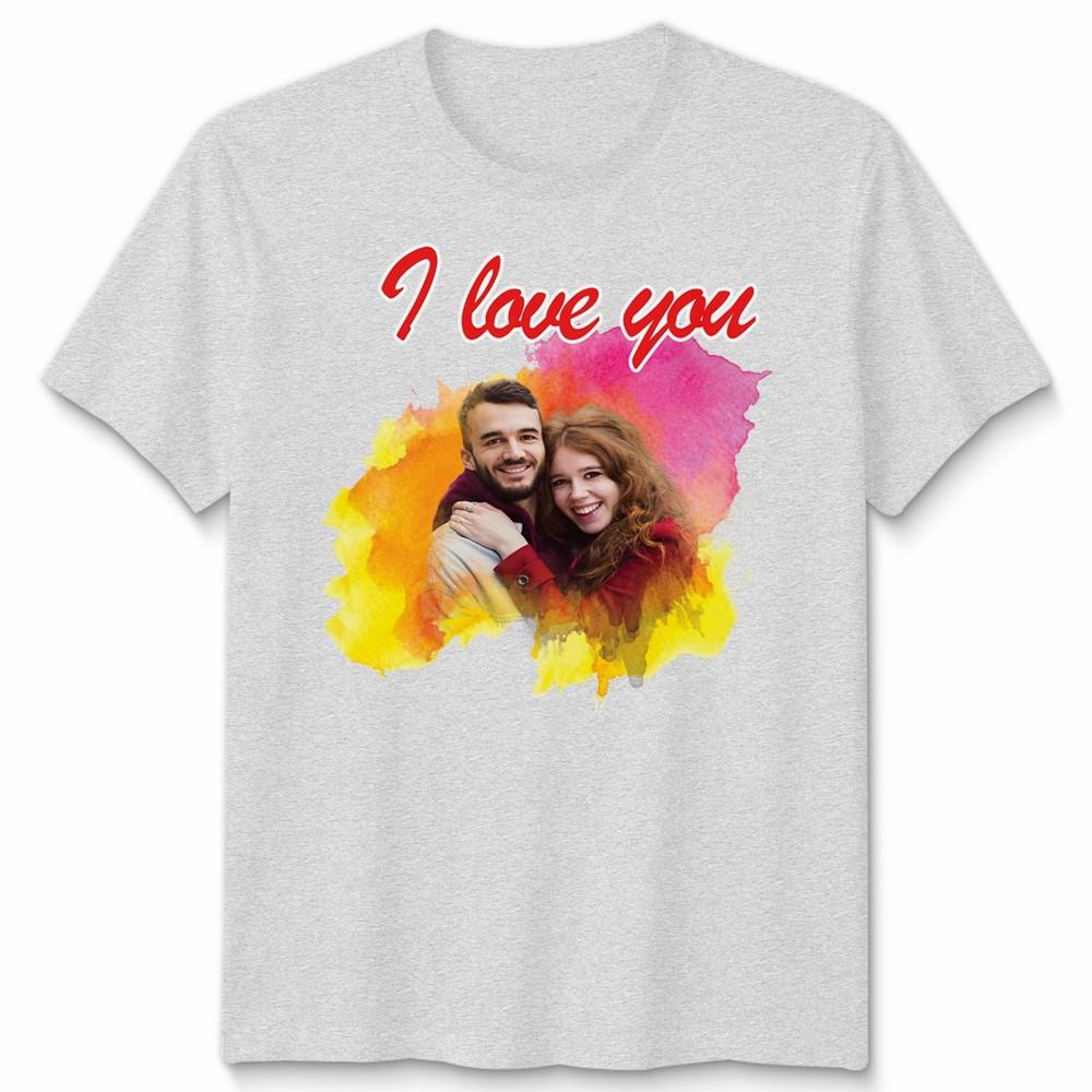 Custom Photo Personalised I Love You Couple Unisex Tshirt Valentines Gift