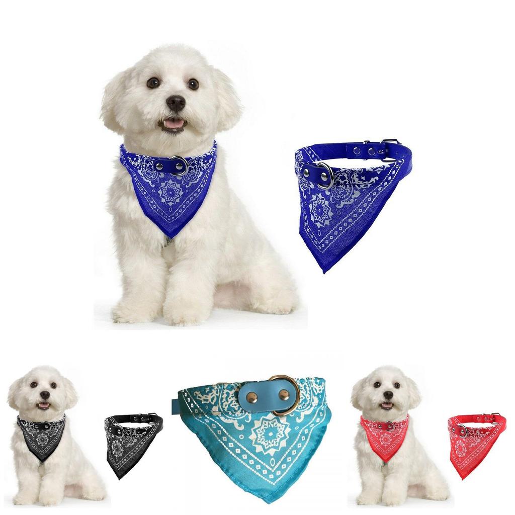 Adjustable Pet Dog Puppy Cat Neck Scarf Bandana With Leather Collar Neckerchief
