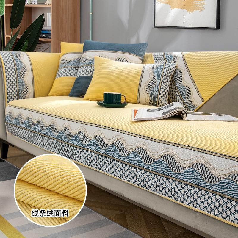 Capa de sofá de chenille para sala de estar, toalha de sofá antiderrapante, capa de sofá jacquard, 4 estações, tapete de canto em forma de L, almofada de assento para casa