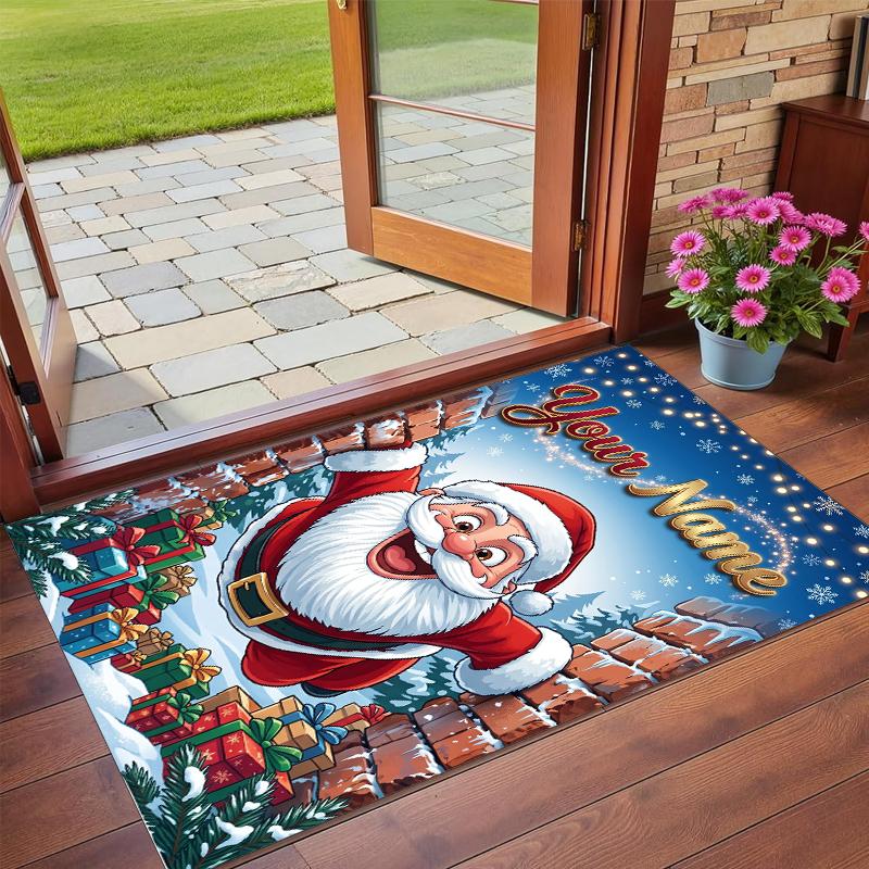 Christmas Custom Name Printed Square Area Rug Soft Non Slip Floor Carpet For Bedroom Holiday Gift