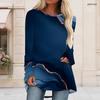Ladies Plus Size Tie Dye Striped Long Sleeve T Shirt Round Neck Loose Irregular Hem Casual Tunic Top For Daily Wear