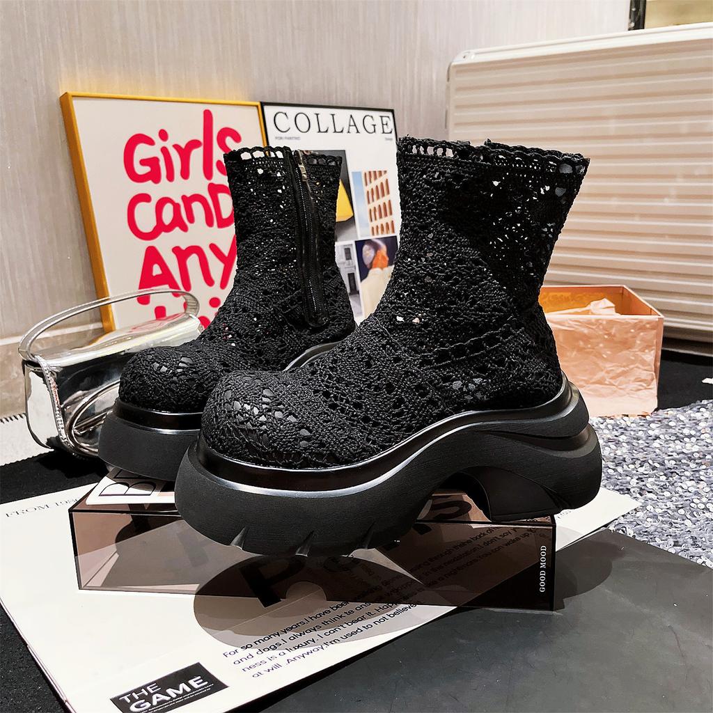 Martin boots female ins super fire thick sole lace mesh fairy wind summer cool boots hollow breathable small short boots