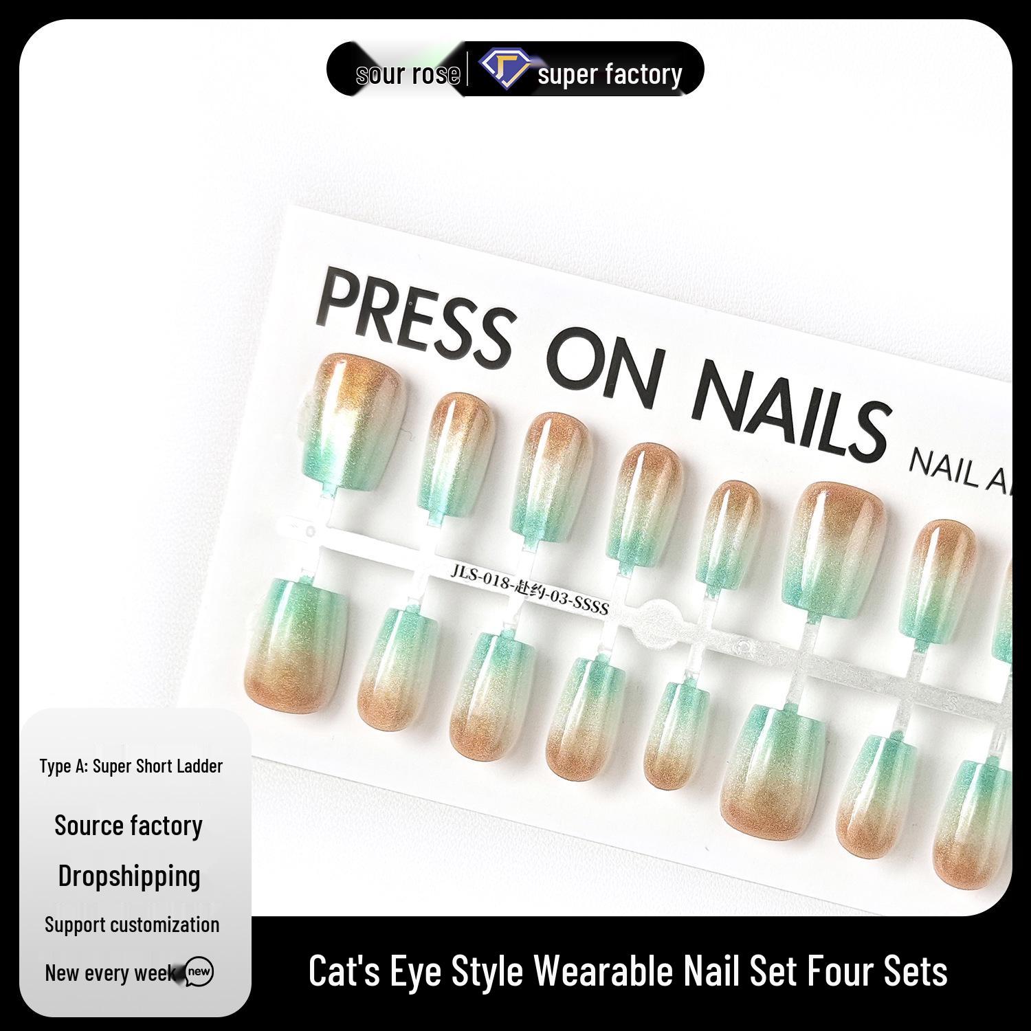 

Jiaolong Light Luxury Cat Eye Gradient Ombre Press-On Nails - Summer Street Style Small