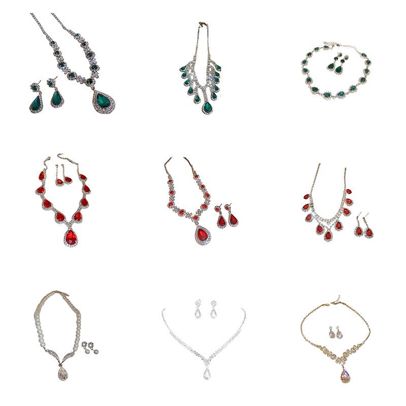 Luxusní sada náušnic a náhrdelníku s perlou a diamantem ve tvaru kapky vody - Elegantní dámská móda vysoké třídy