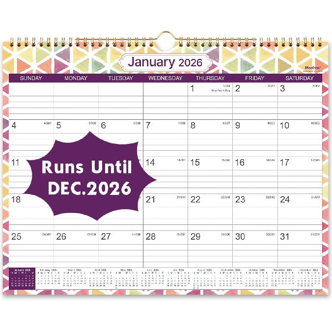 2026 Calendar - 2026 Wall Calendar - Jan 2026 - Dec 2026, 15 x 11.5 , 2026 Calendar Wall with Lined Blocks, Julian Date and Holidays, Hanging Hook - 2026 Calendar