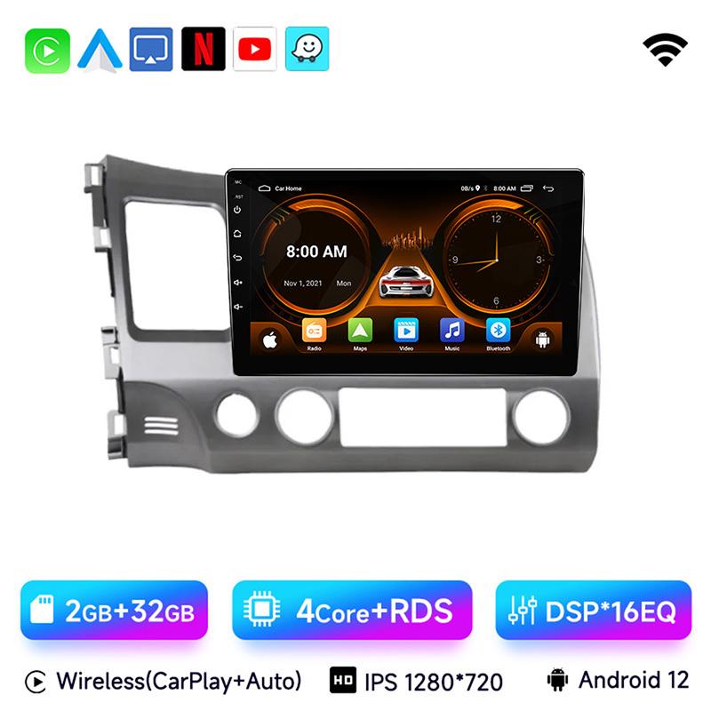 JIUYIN 10.1" Android 12 Carplay Car Stereo Radio for Honda Civic 8 2005 - 2012 Multimedia Player Navigation GPS 2 Din 4G Audio