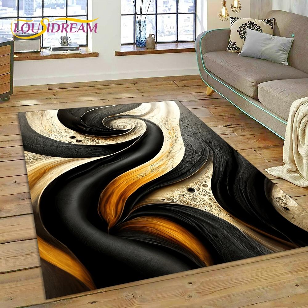 3D Luxurious Marble Colorful Gold Color Carpet Rug for Home Living Room Bedroom Sofa Doormat Decor,Area Rug Non-slip Floor Mat