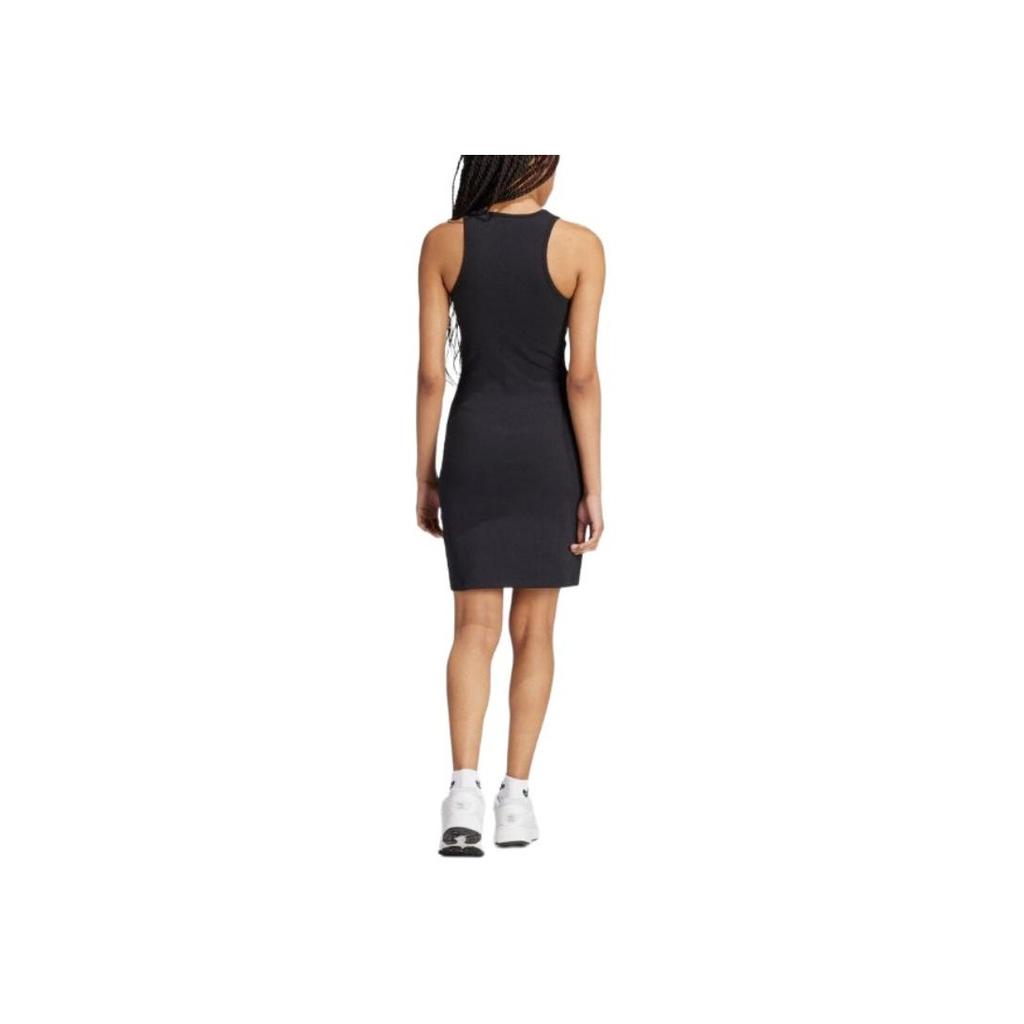 Adidas Originals Solid Color Round Neck Pullover Letter Logo Print Embroidery Slim Fit Mid-Waist Midi Sleeveless Dress Women Dress Black IT9881
