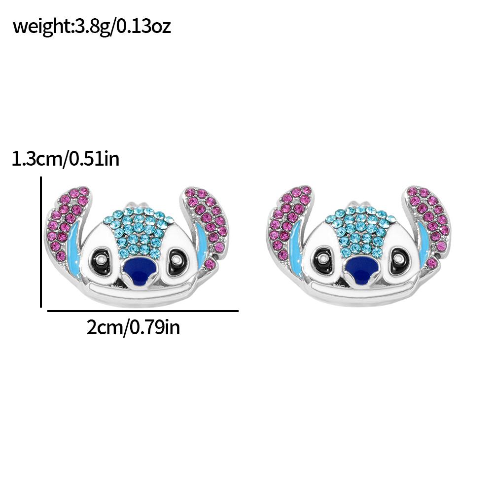 Cute Stitch Cartoon Pendant Necklace Jewelry Personality Sweater Chain with Filled Rhinestones for Women Gift
