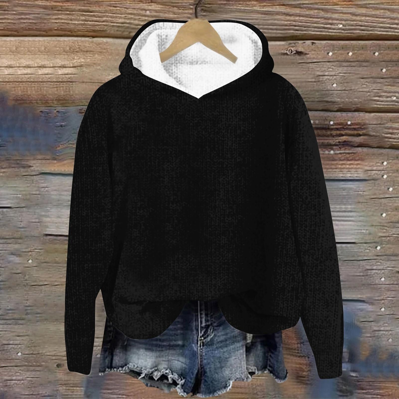 

Женский вязаный свитер, симпатичная рубашка, осенний свитер с круглым вырезом, топы, толстовка с капюшоном L чёрный