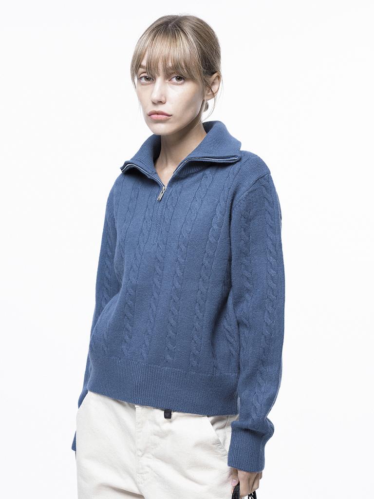 Chaenseseunoi Soft Cable Half Zip-Up Knit - Blue /W243Tp01Bl