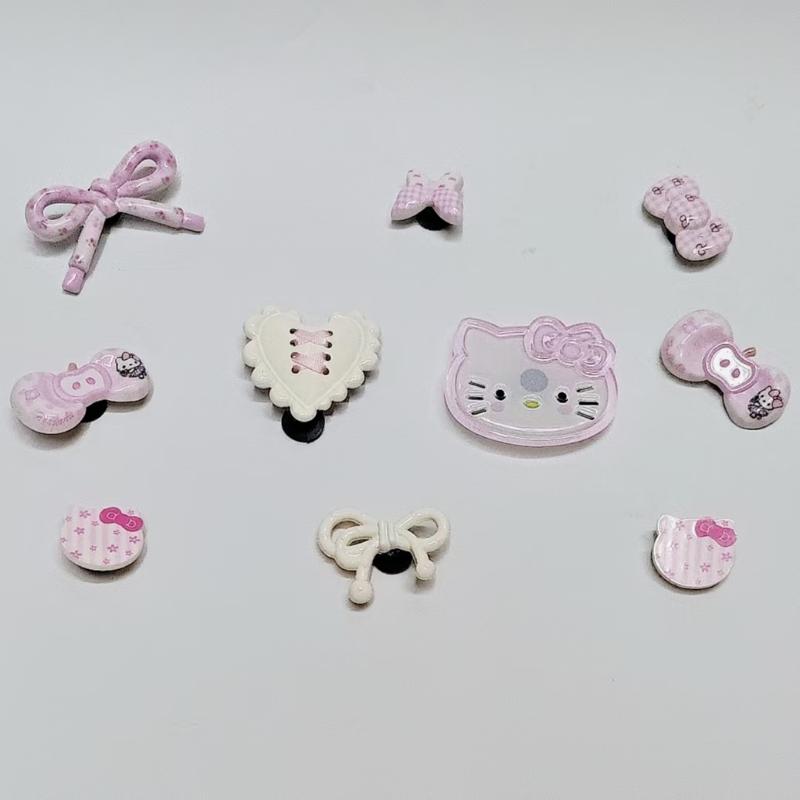 

10Pcs Hello Kitty Bow Shoe Charms Set Cute Cartoon Plastics Decoration For Clogs & Sandals Perfect Gift For Boy Girl