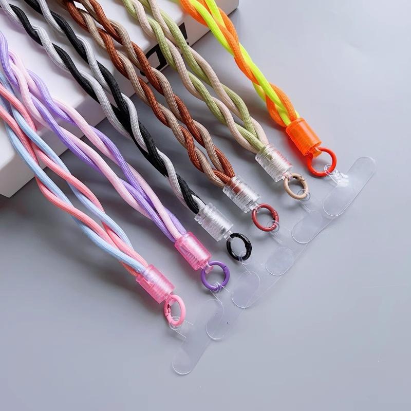110cm Phone Lanyard Dual Color Twisted Mobile Phone Neck Strap with Clear Tether Tab