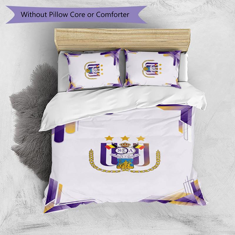 Set Lenzuola 3 Pezzi Stampato FC Anderlecht Traspirante Copripiumino con Federe Biancheria da Letto Decorativa per Camera da Letto Casa