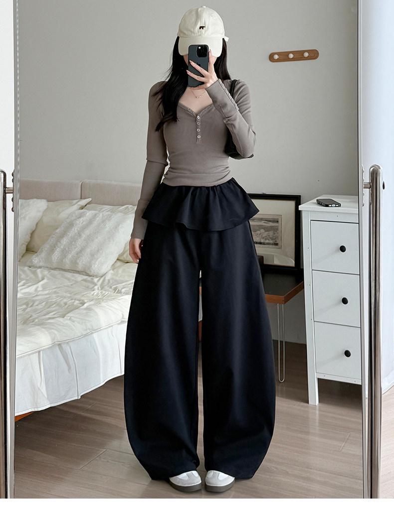 

Korean Ruffle Wide-Leg High Waist Pants for Women - Spring/Summer Casual Slimming Style Medium чорний