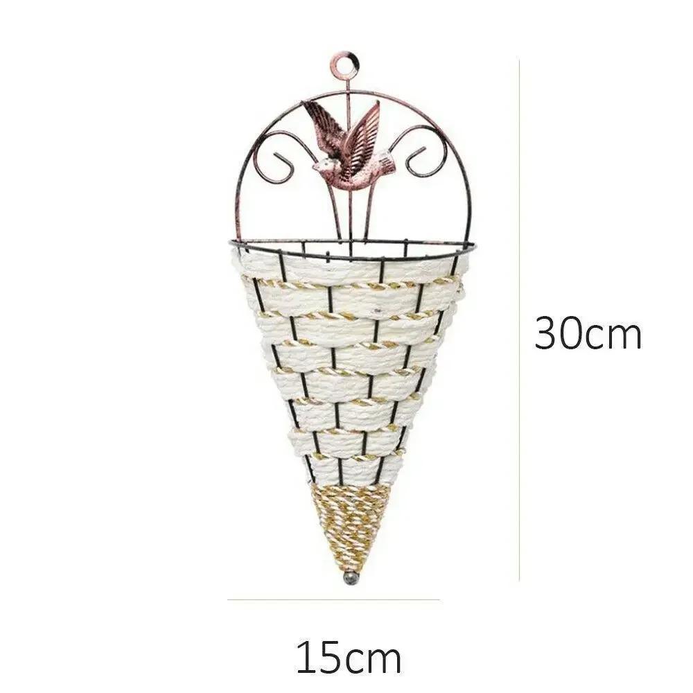 1Pcs Hanger Flower Basket Metal Plant Hang Baskets Home Garden Wall Decoration Natural Rattan Wall Planter Hanging Flower Pot
