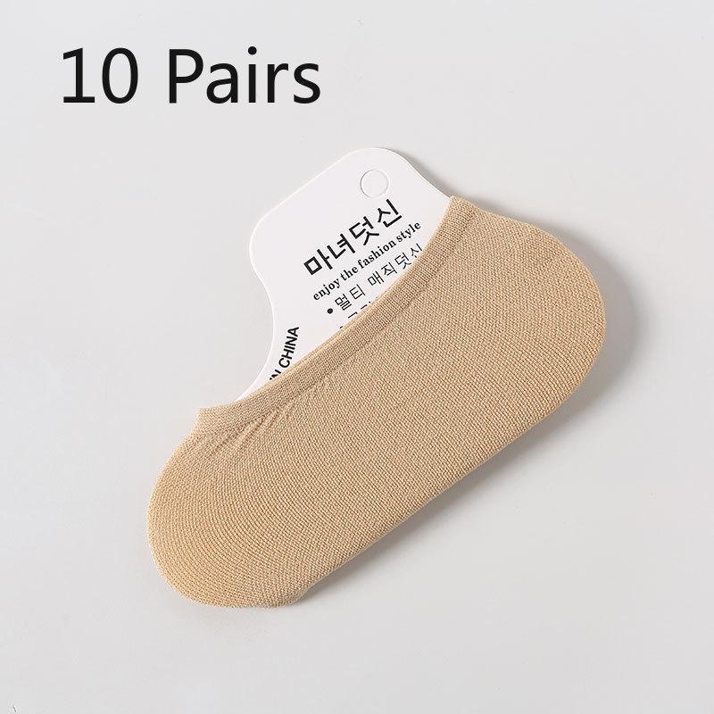 10 Pairs of  Women's Summer Ultra Thin Candy Color Versatile Breathable Silicone Invisible Boat Socks