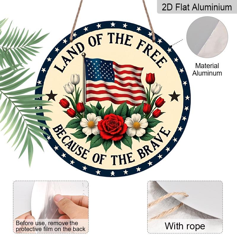 2D Flat Round Aluminum Wall Decor, Memorial & Independence Day Themed, Indoor Outdoor Hanging Plaque, Home Commemorative Gift