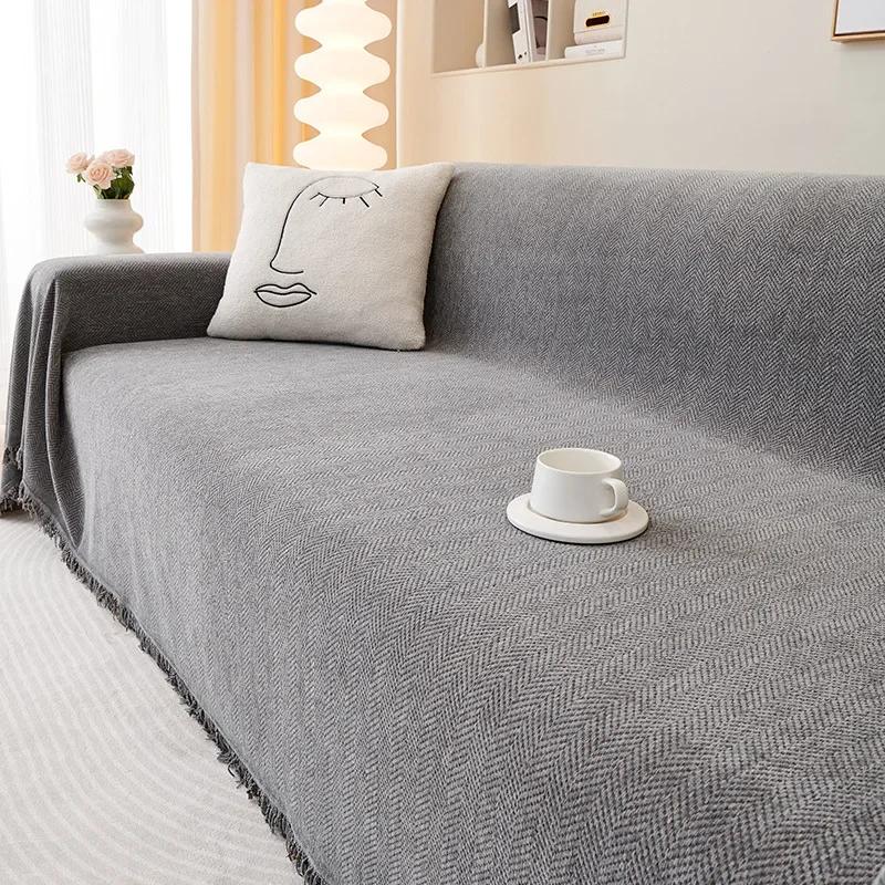 High Quality Waterproof Chenille Sofa Cover Cloth Green Striped Sofa Cushion Four Season Universal 3  Seat All Inclusive Blanket