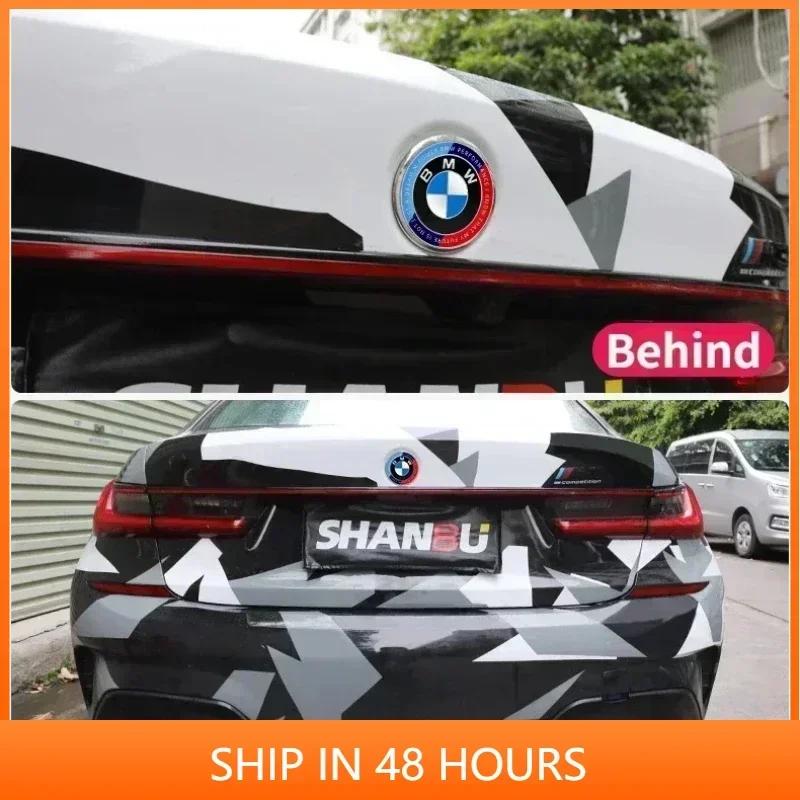 -7Pcs Front Hood Emblem For BMW 50th Anniversary Logo 82mm+Rear Badge 74mm+Wheel Hub Cap 68mm+Steering Wheel Sticker 45mm