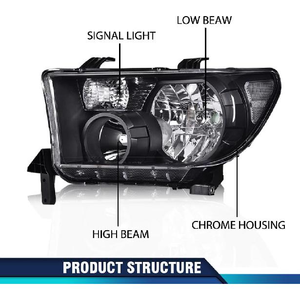 PIT66 Headlight Assembly Fit for 2007-2013 Tundra (W/O Headlight Leveling Model) Fit 2008-2017 Sequoia (12-14 Sequoia WITHOUT Headlight Washer Only)