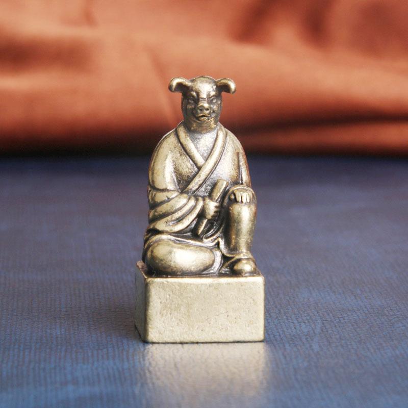Brass Zodiac Guardian God Desktop Ornament Wealth Attraction Copper Seal Study Room Decoration Old Copperware Wholesale