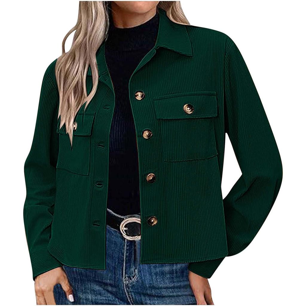 2024 Trendy Women's Casual Corduroy Crop Jacket: European & American Style Button-Up Cardigan