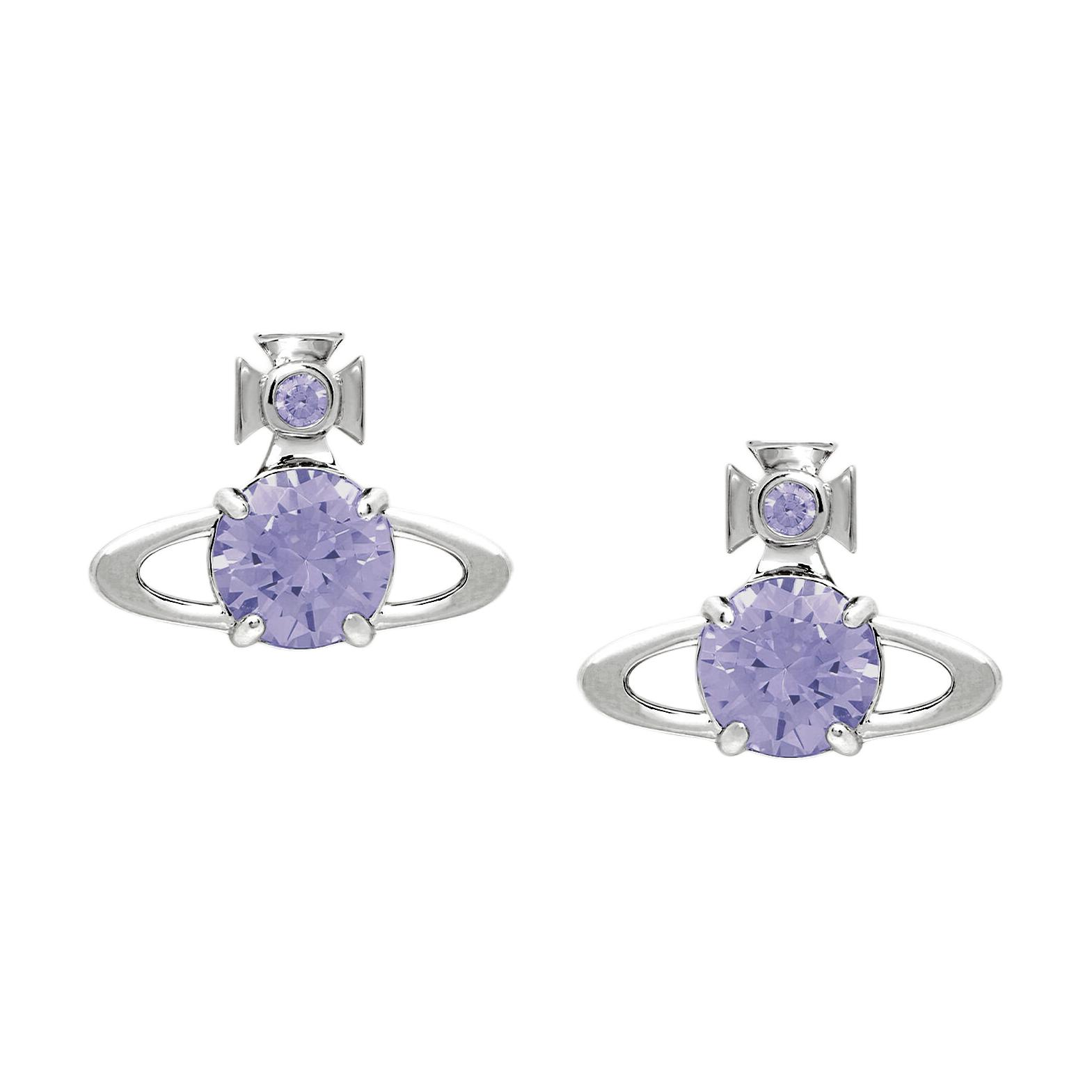 Vivienne Westwood Reina Large Saturn Galaxy Orbit Imitation Crystal Earrings Women Earrings Silver Purple 62010376-02P691 Basic Packaging-Dust Bag+Box