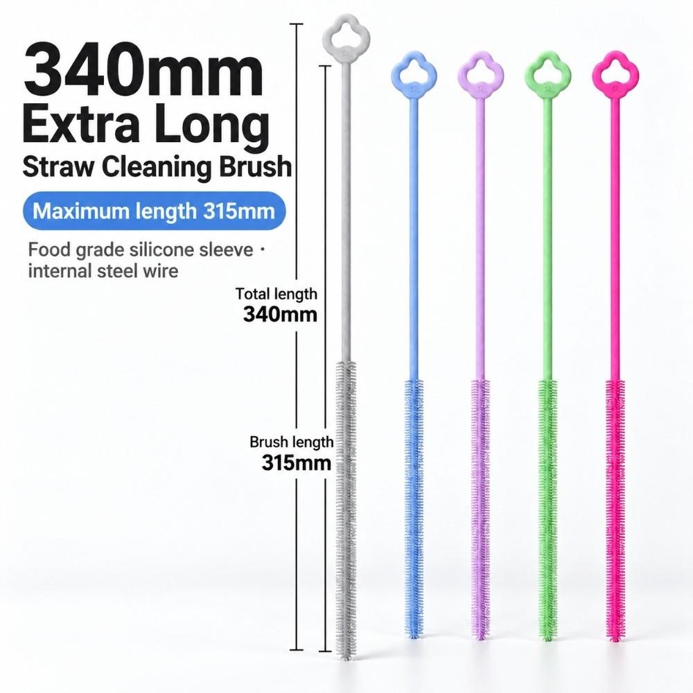 Soft Bristle Silicone Straw Brush Long Handle Bottle Brush Straw Cleaning Brush For Long Straws