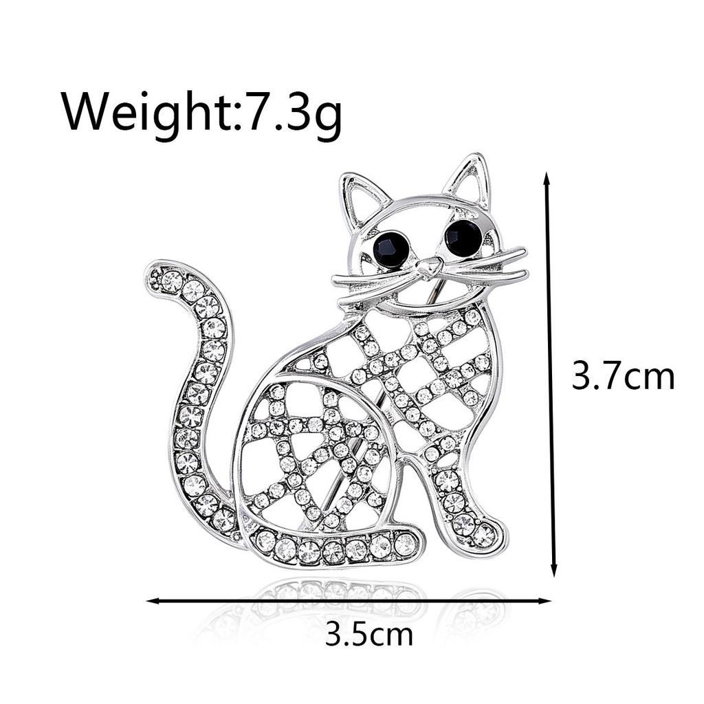 Cute Crystal Cat Brooch, Fashion Animal Pin, Luxury Dress Accessory Gift