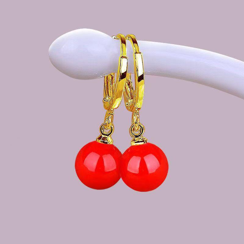 Golden Red Water Drop Temperament Diamond Earrings: Christmas Hypoallergenic Dangle Earrings, Fashionable and Versatile.