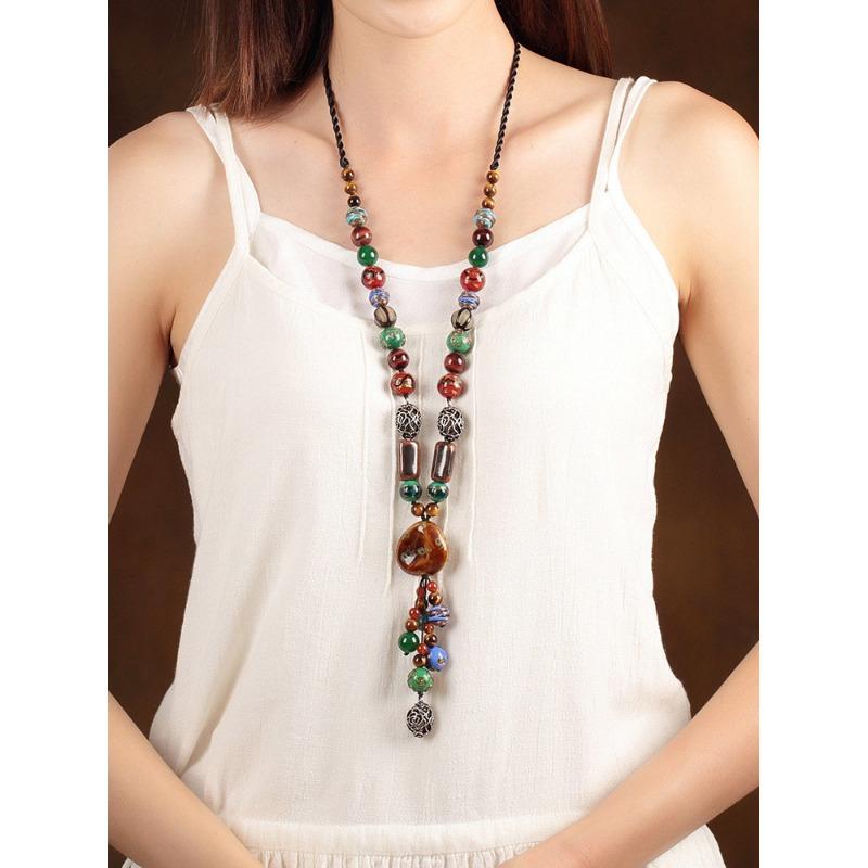 Sweater Chain Long Style Characteristic High-end Boutique Ceramic Hanging Chain Decoration Glazed Characteristic Necklace Ethnic Style Retro Women
