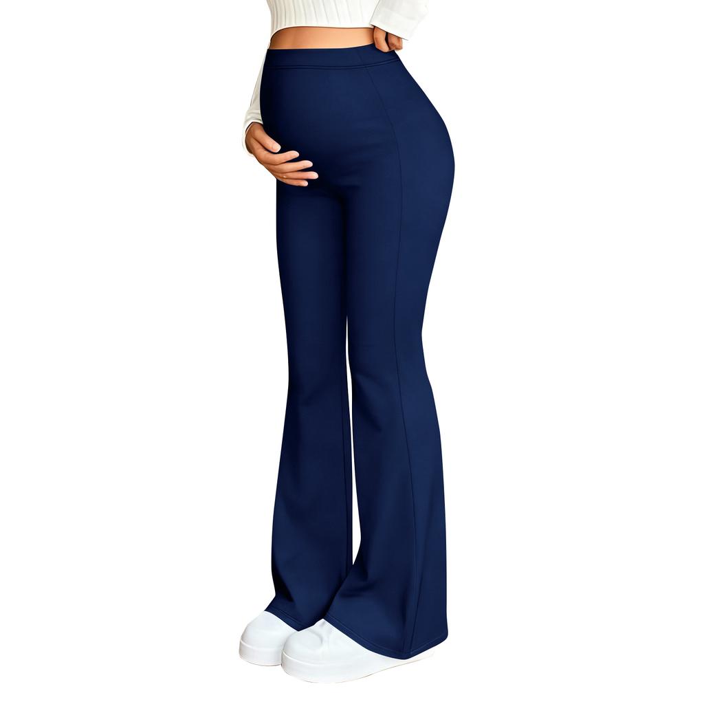 Pantaloni de yoga pentru maternitate, Cu buzunar pe burtă, Pantaloni elastici cu picior larg pentru lucru/casual, Pantaloni lounge pentru maternitate
