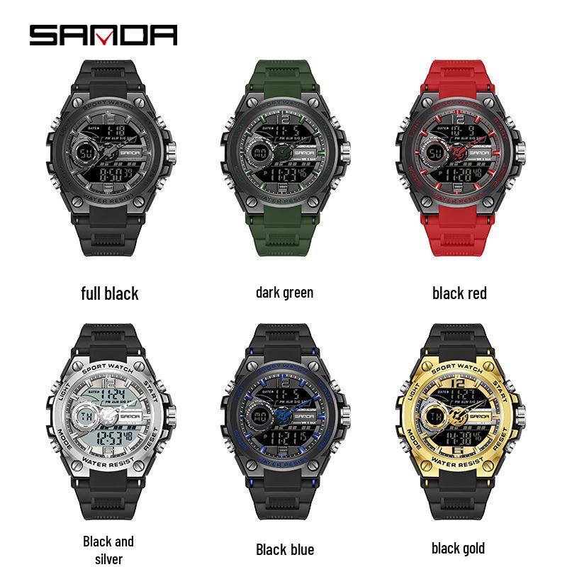 Sanda Trendy Waterproof Sports Watch - Minimalist Design with Dual Display for Students