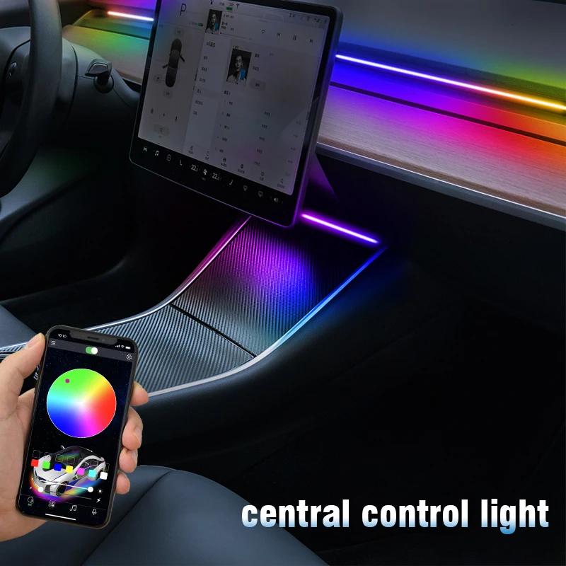 NEW Center Console Dashboard Wireless Charging Neon Light Tubes For Tesla Model 3 Y RGB Interior LED Strip Lights App Controller