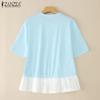 ZANZEA Women Casual Round Neck Short Sleeve Loose Patchwork Blouse